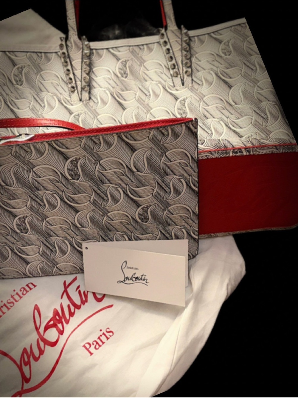 Christian Louboutin White & Red Signature Tote with Pouch!